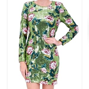 PIPER & SCOOT Sparkly Green-Sequined Mini Dress ROSES Design